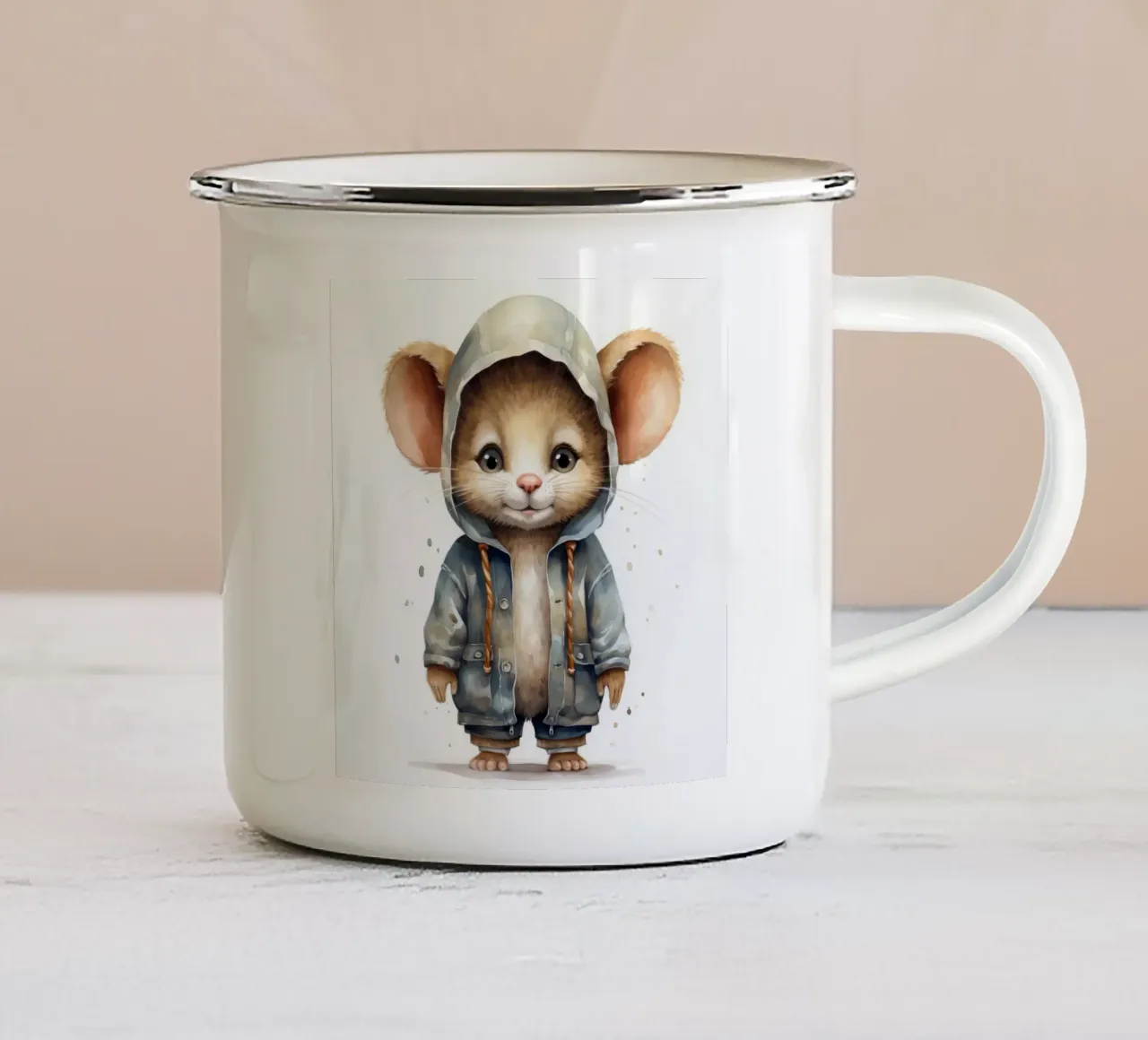 Ratón de acuarela con capucha taza de esmalte de Animal Portraits