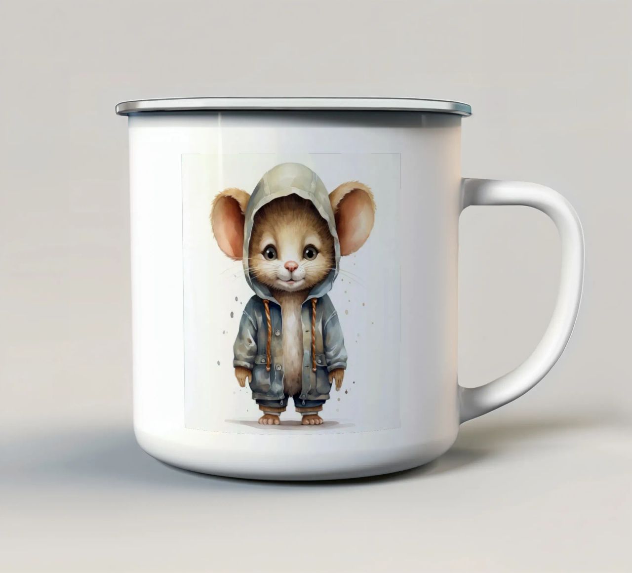 Topo acquerellato in felpa con cappuccio tazza in smalto da Animal Portraits