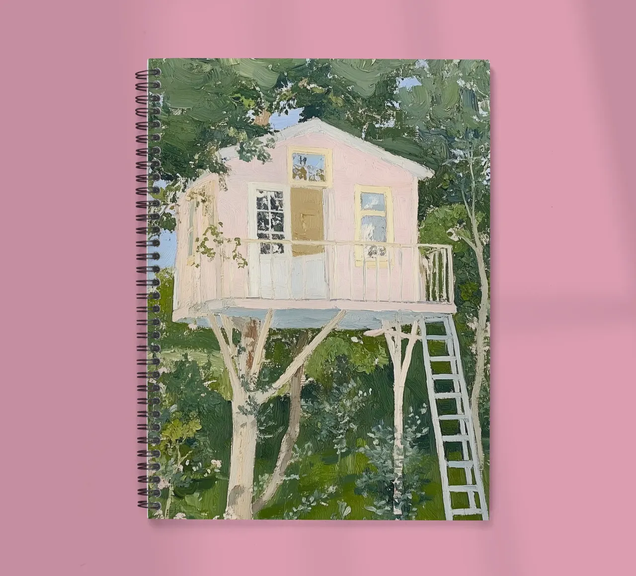 Treehouse Art Print, Nature Poster spiral notebook by Little Lila