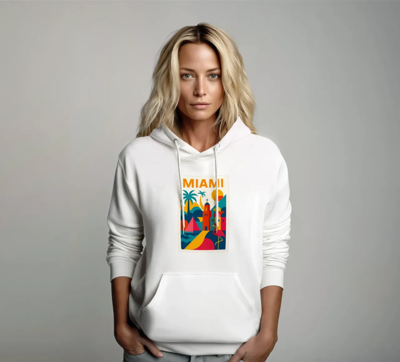 Miami vibes: sole, palme e fenicotteri felpa con cappuccio da JETLAG | affiches voyage