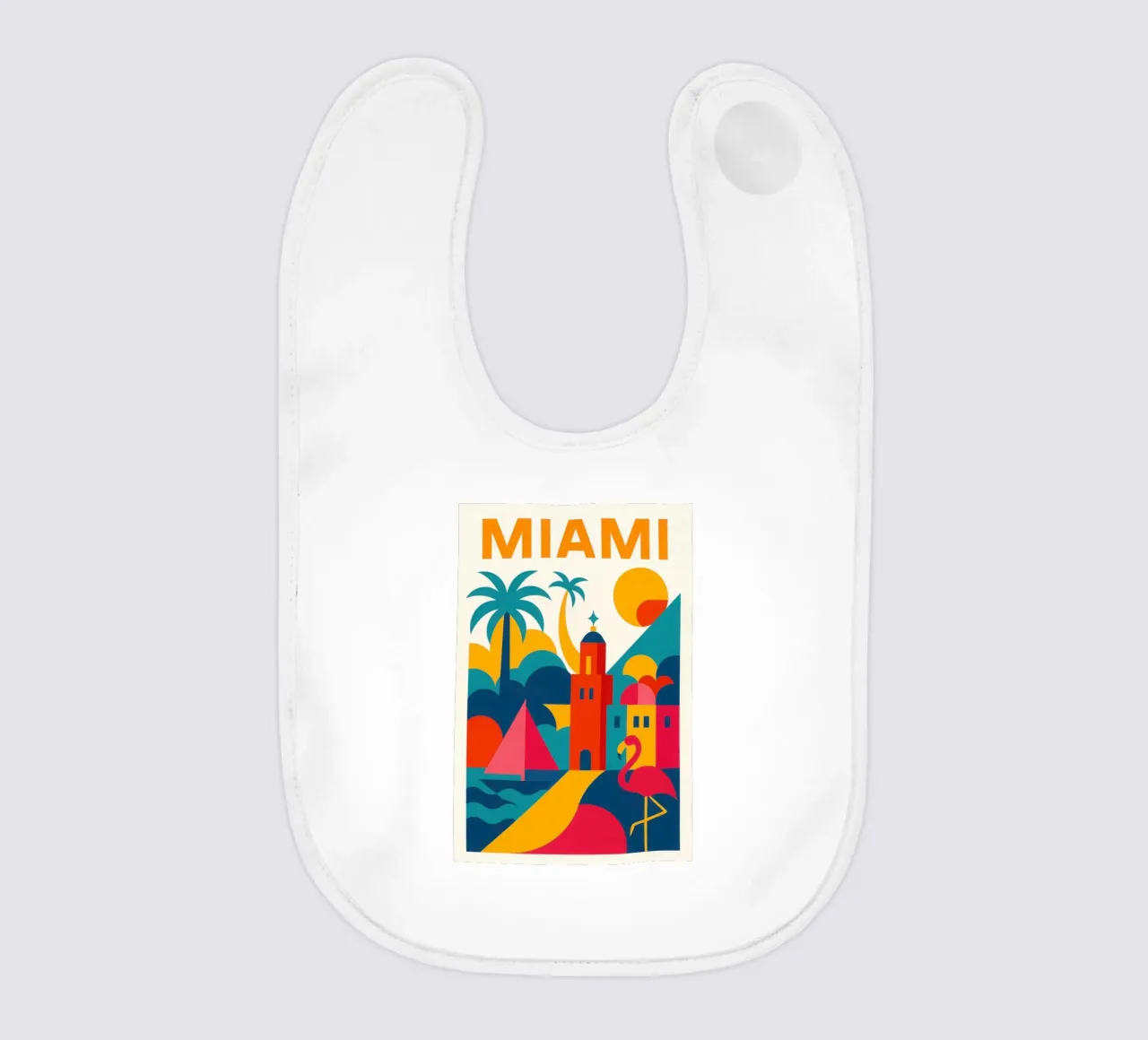 Miami vibes: sole, palme e fenicotteri bavaglino da JETLAG | affiches voyage