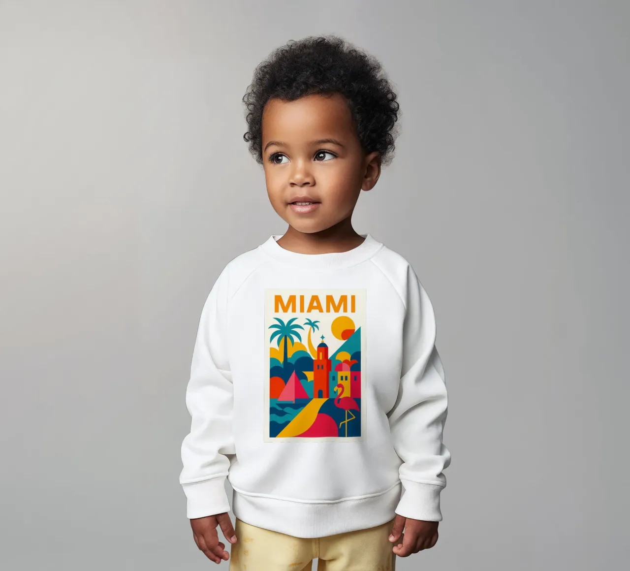 Miami vibes: sole, palme e fenicotteri felpa neonato da JETLAG | affiches voyage