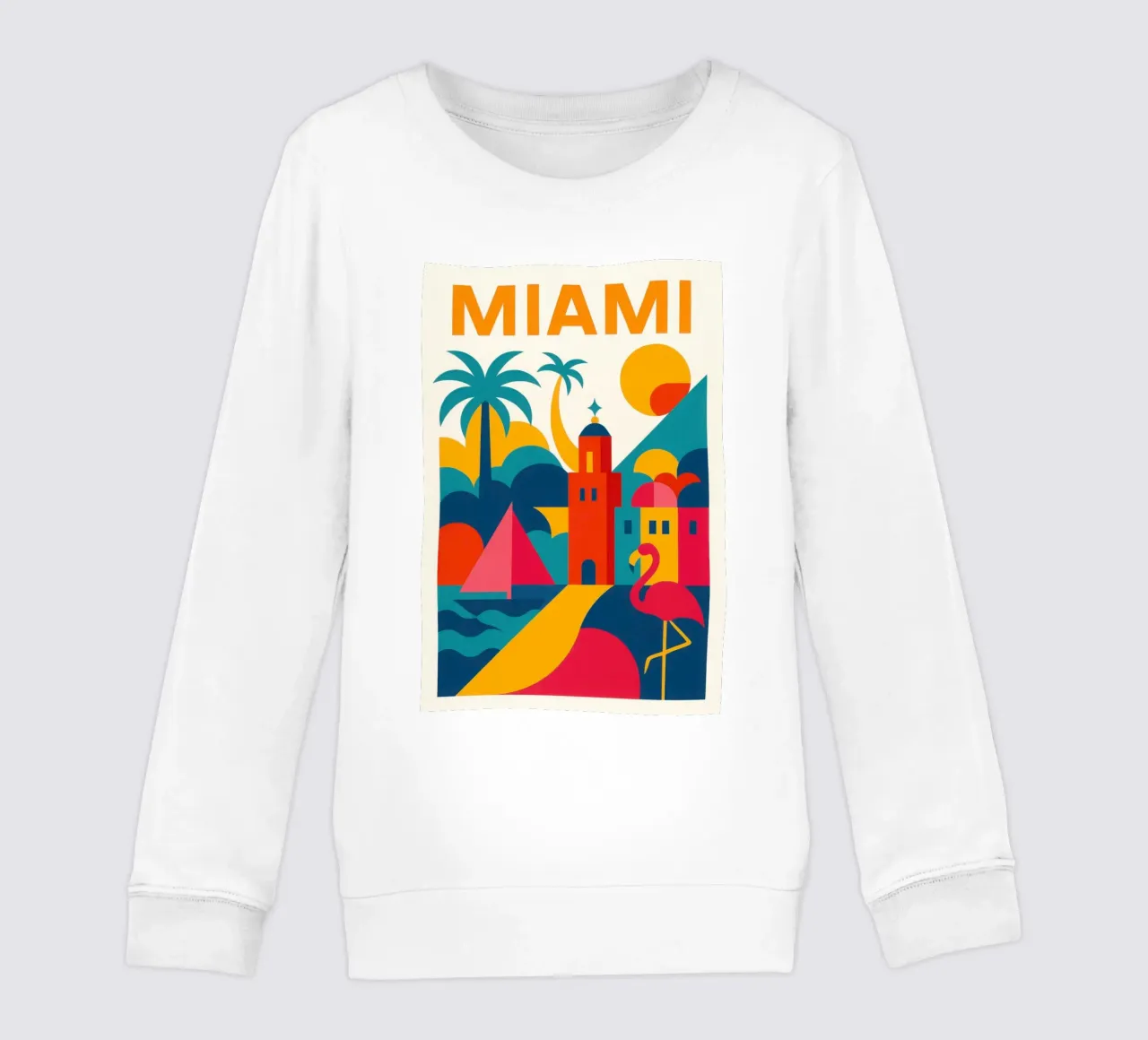 Miami vibes: sole, palme e fenicotteri felpa bambino da JETLAG | affiches voyage