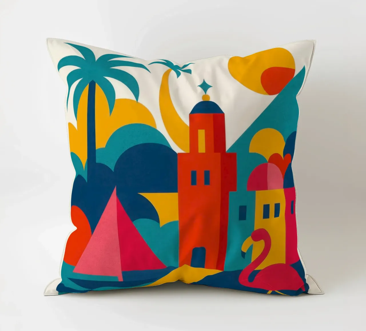 Miami vibes: sole, palme e fenicotteri cuscino da JETLAG | affiches voyage