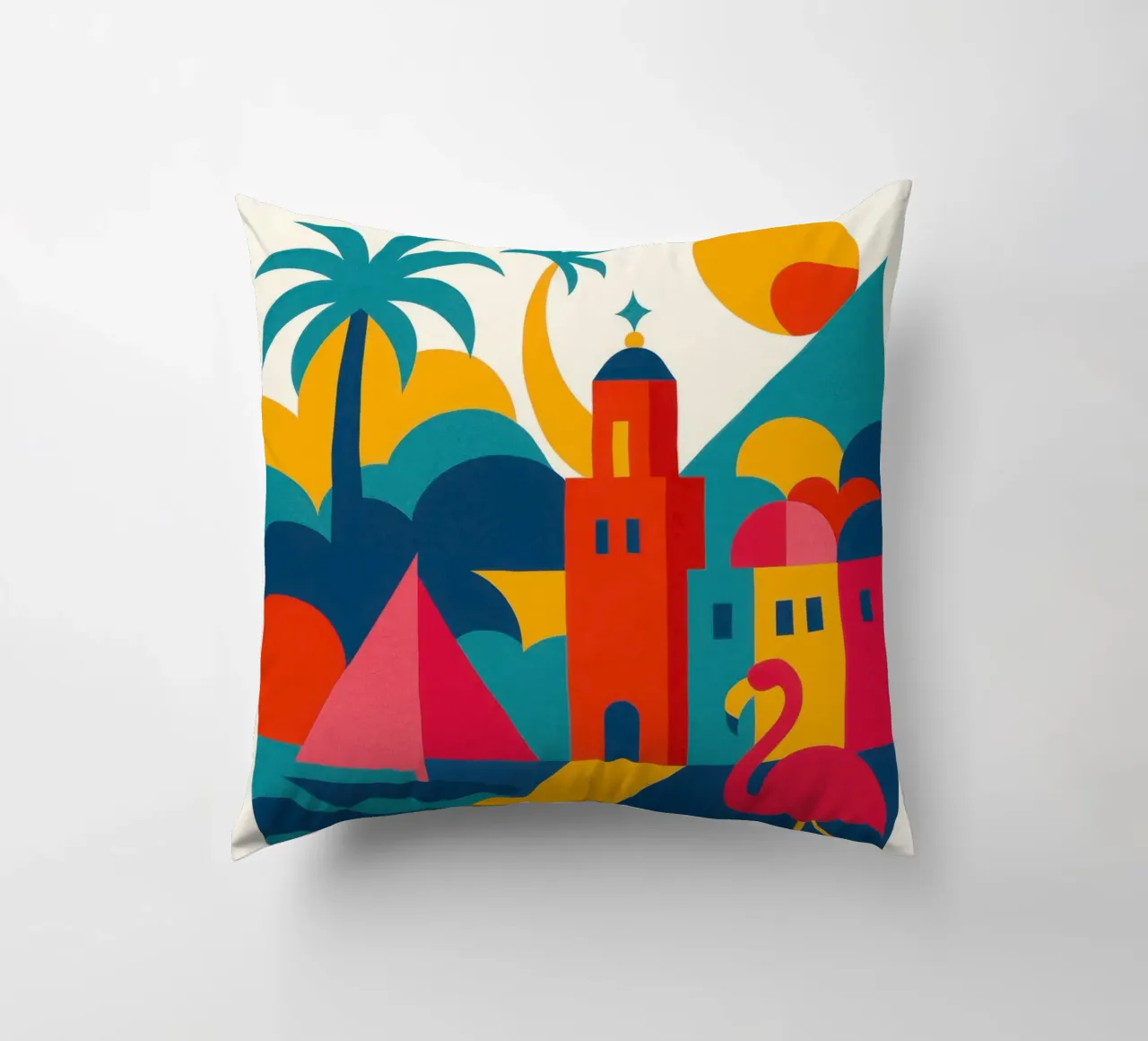 Miami vibes: sole, palme e fenicotteri cuscino da JETLAG | affiches voyage