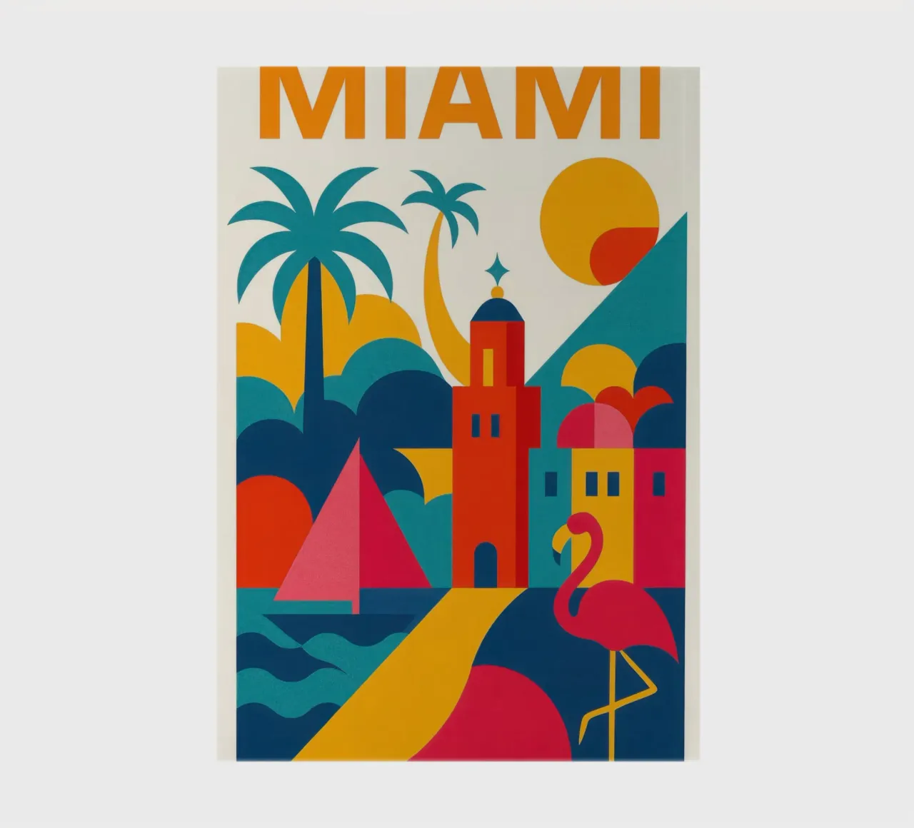 Miami vibes - sun, palm trees and flamingos notebook by JETLAG | affiches voyage