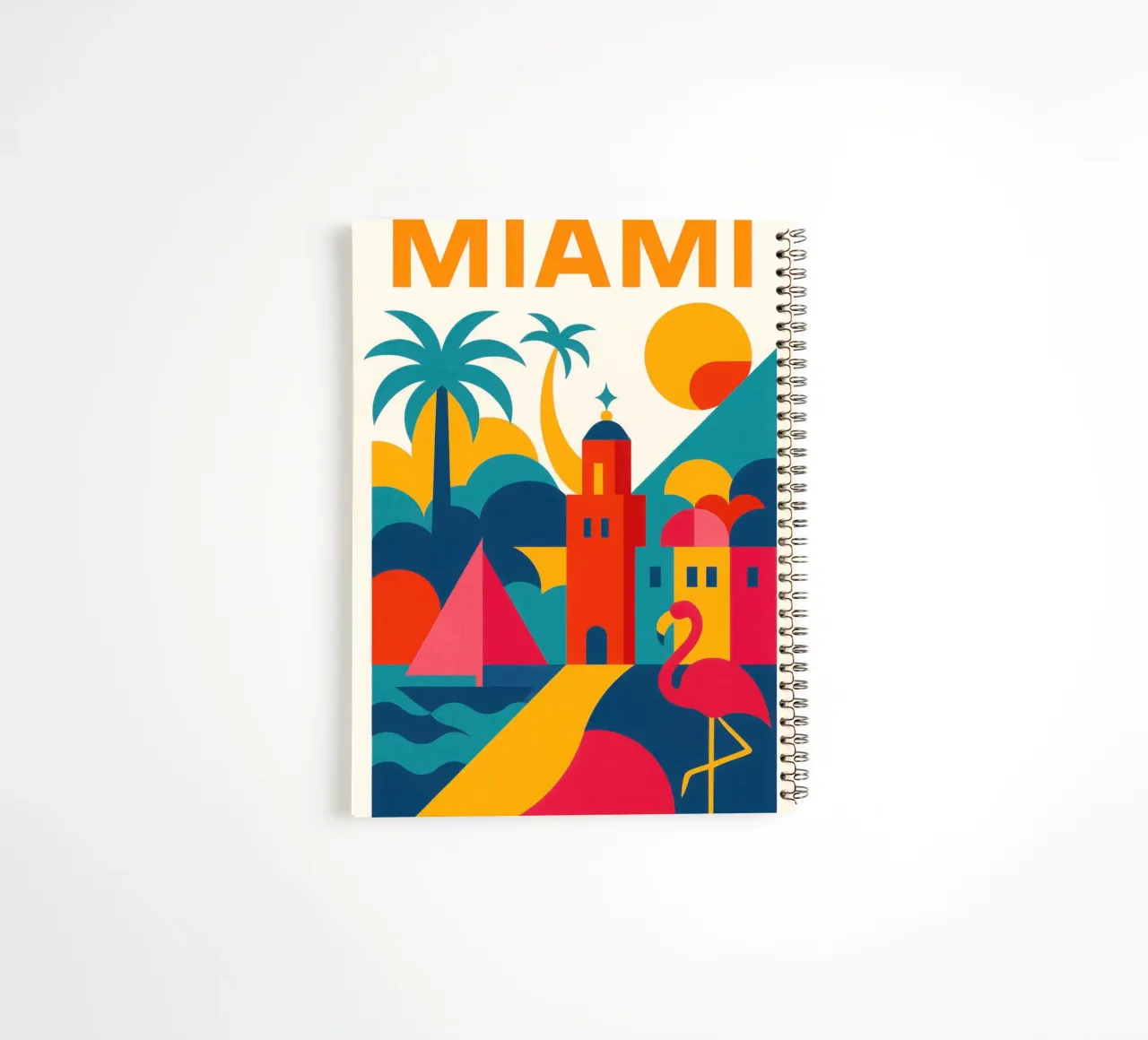 Miami vibes - sun, palm trees and flamingos spiral notebook by JETLAG | affiches voyage