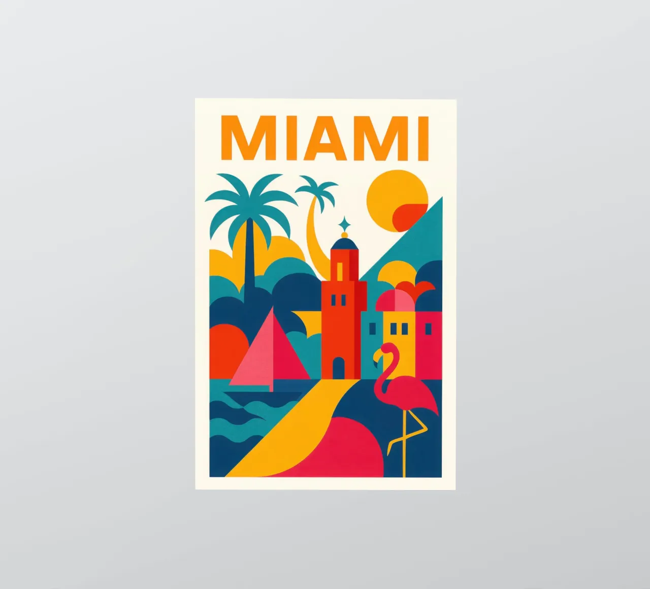 Miami vibes - sun, palm trees and flamingos sticker by JETLAG | affiches voyage