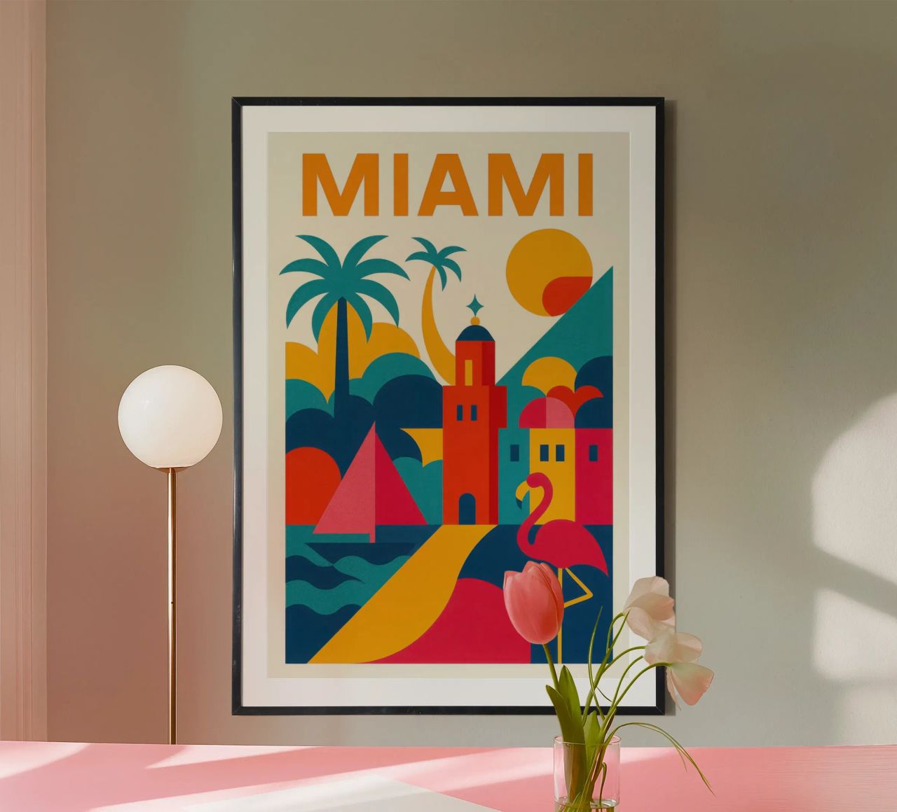 Miami vibes – soleil, palmiers et flamants roses poster de JETLAG | affiches voyage