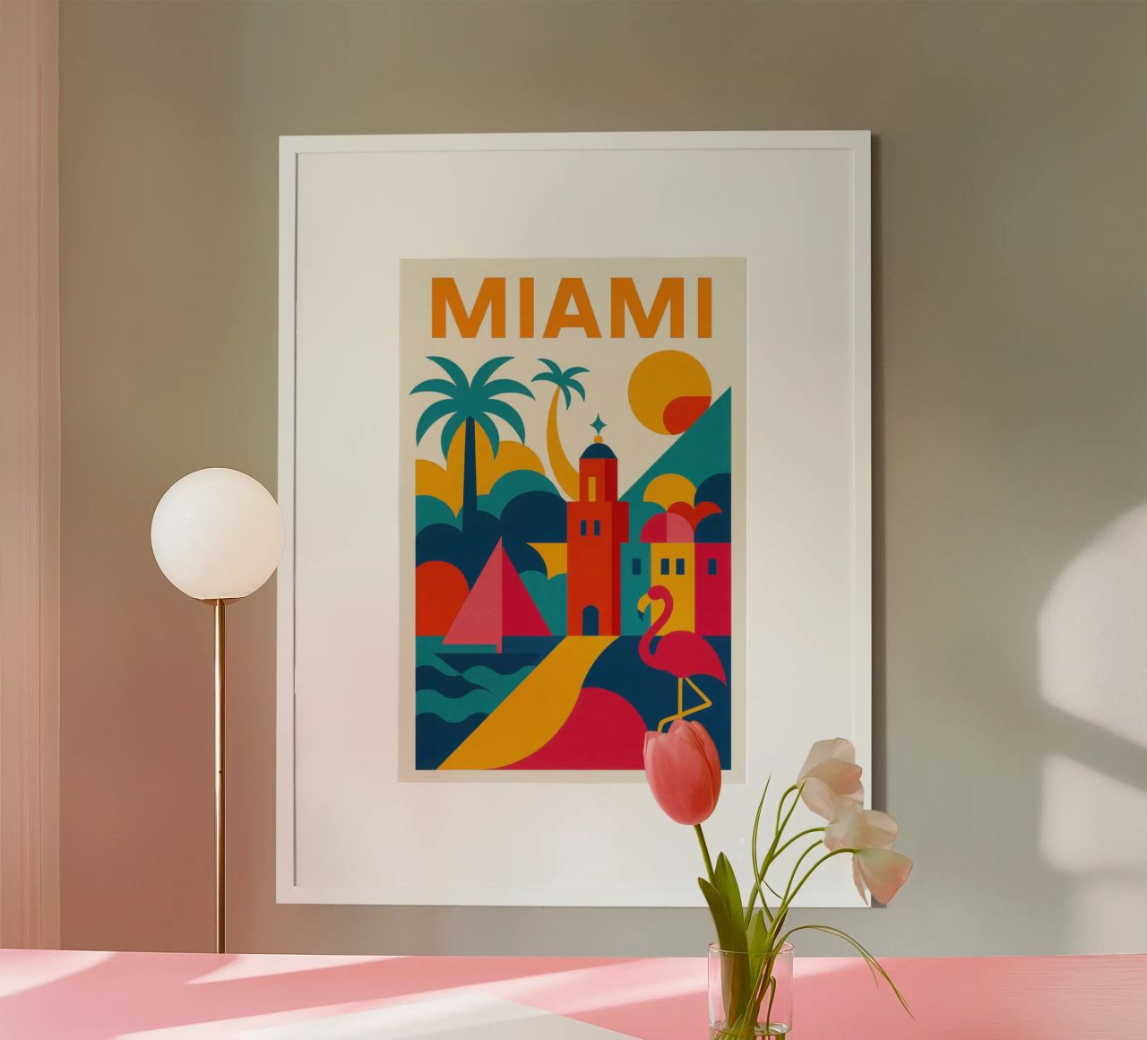 Miami vibes – soleil, palmiers et flamants roses poster de JETLAG | affiches voyage