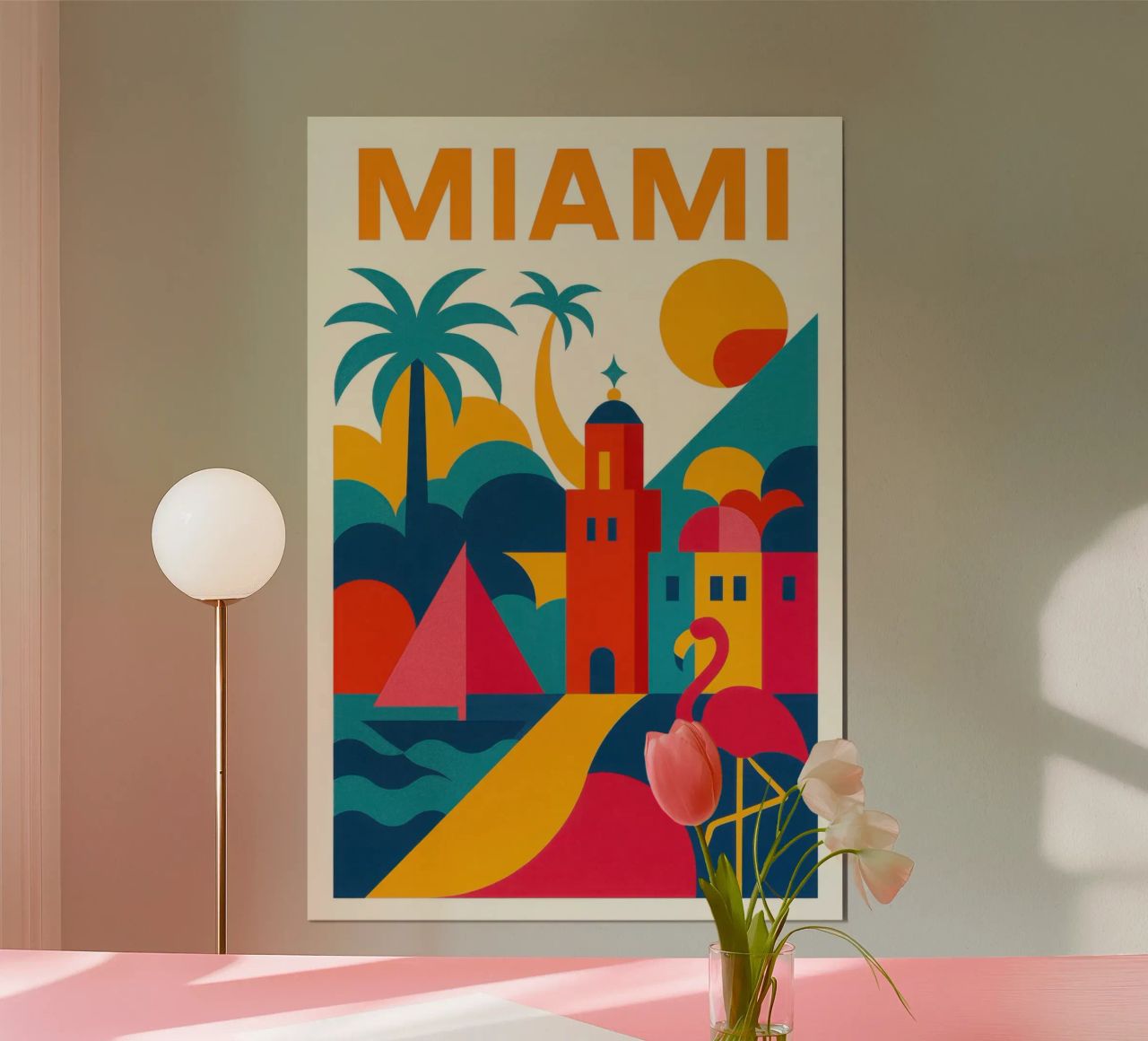 Miami vibes – soleil, palmiers et flamants roses poster de JETLAG | affiches voyage