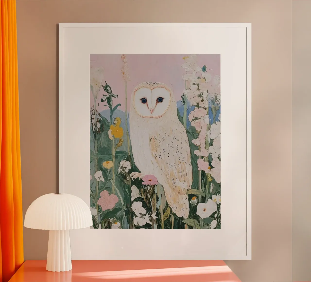 Abstraktes Eulengemälde, Blumendruck, Naturposter Poster mit Kunststoffrahmen von Little Lila