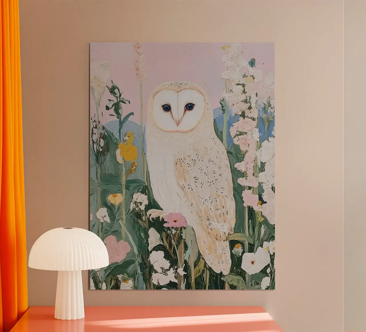 Abstraktes Eulengemälde, Blumendruck, Naturposter Poster mit Kunststoffrahmen von Little Lila