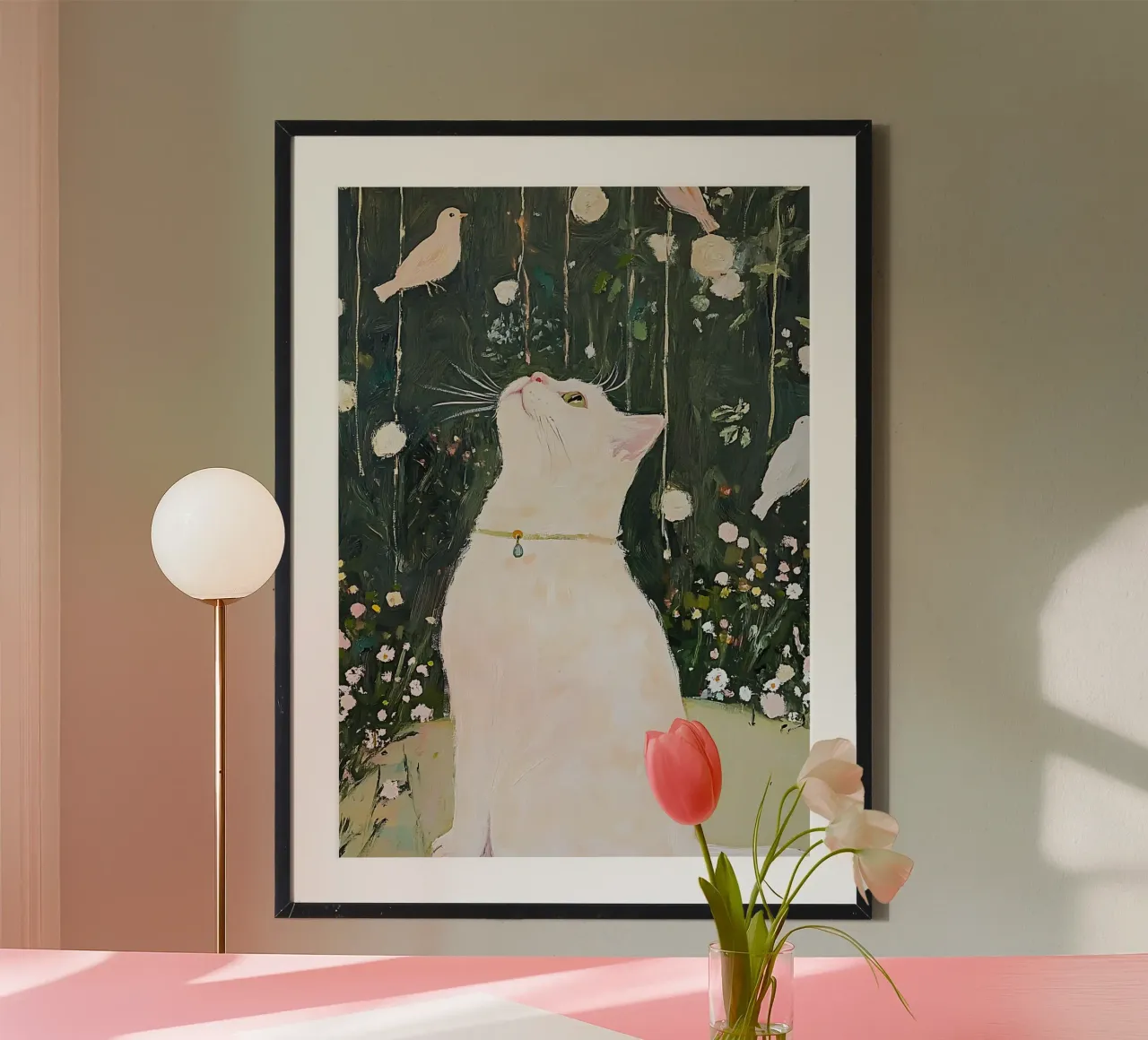 Impresión de un gato, póster de animales, regalo para un amante de los animales poster con marco de madera de Little Lila