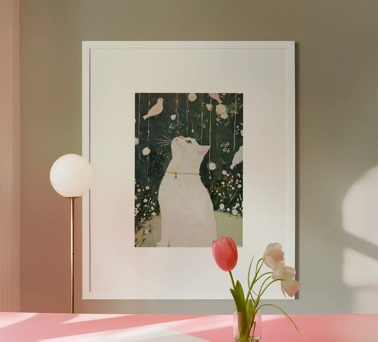 Impresión de un gato, póster de animales, regalo para un amante de los animales poster con marco de madera de Little Lila
