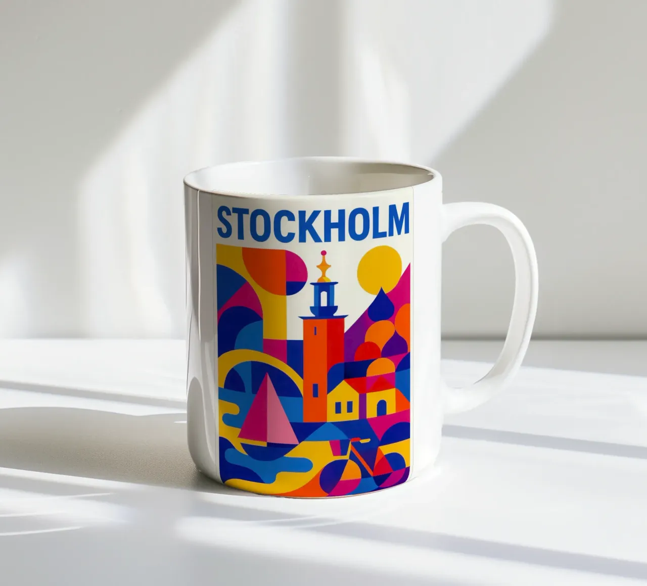 Strahlendes Stockholm - zwischen Schären und Design Keramik Tasse von JETLAG | affiches voyage