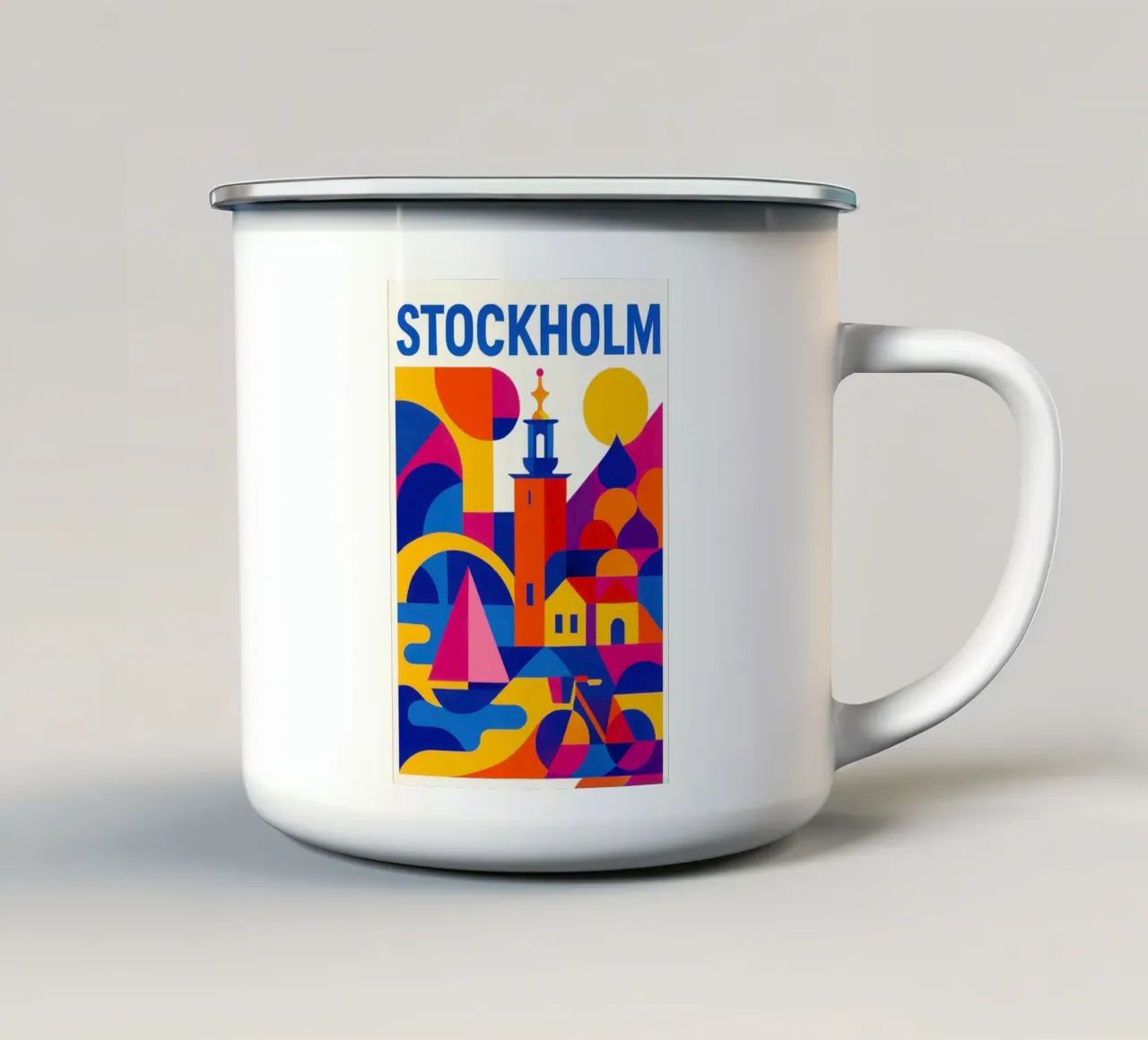 Strahlendes Stockholm - zwischen Schären und Design Emaille Tasse von JETLAG | affiches voyage