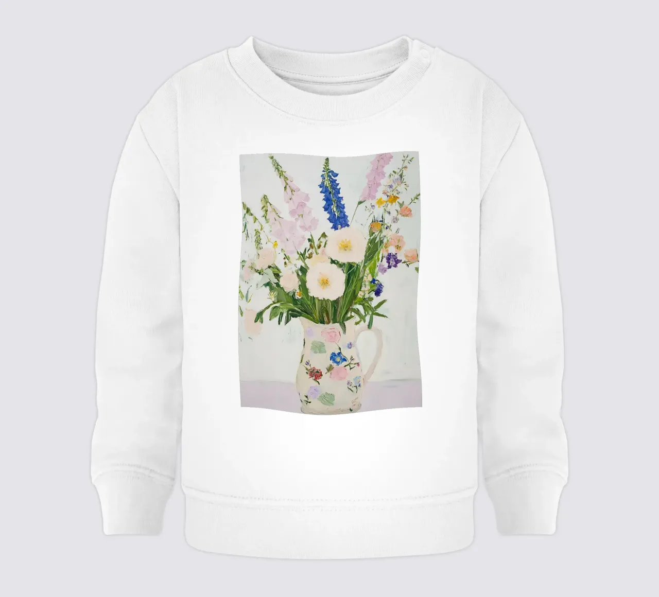 Fiori in vaso, stampa floreale felpa neonato da Little Lila