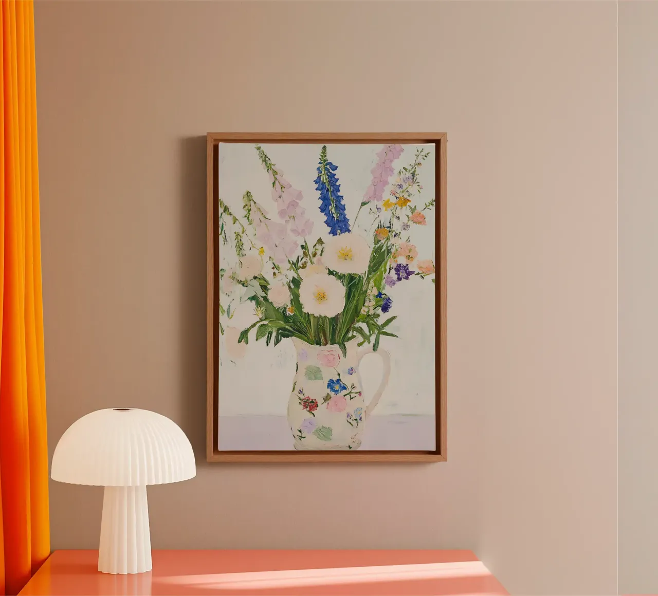 Bloemen in vaas, Bloemenprint canvas met Baklijst van Little Lila