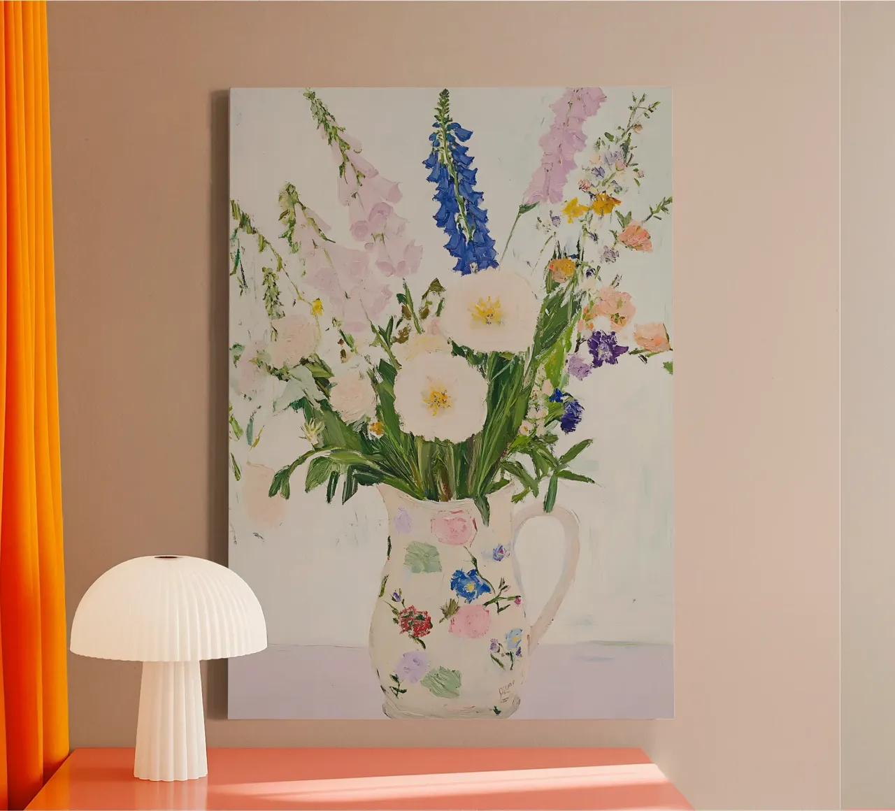 Bloemen in vaas, Bloemenprint canvas met Baklijst van Little Lila