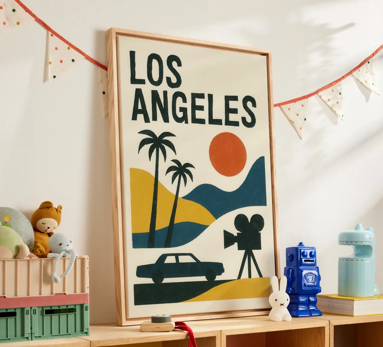Los Angeles minimal - between desert, palm trees and cinema canvas with Floater frame by JETLAG | affiches voyage