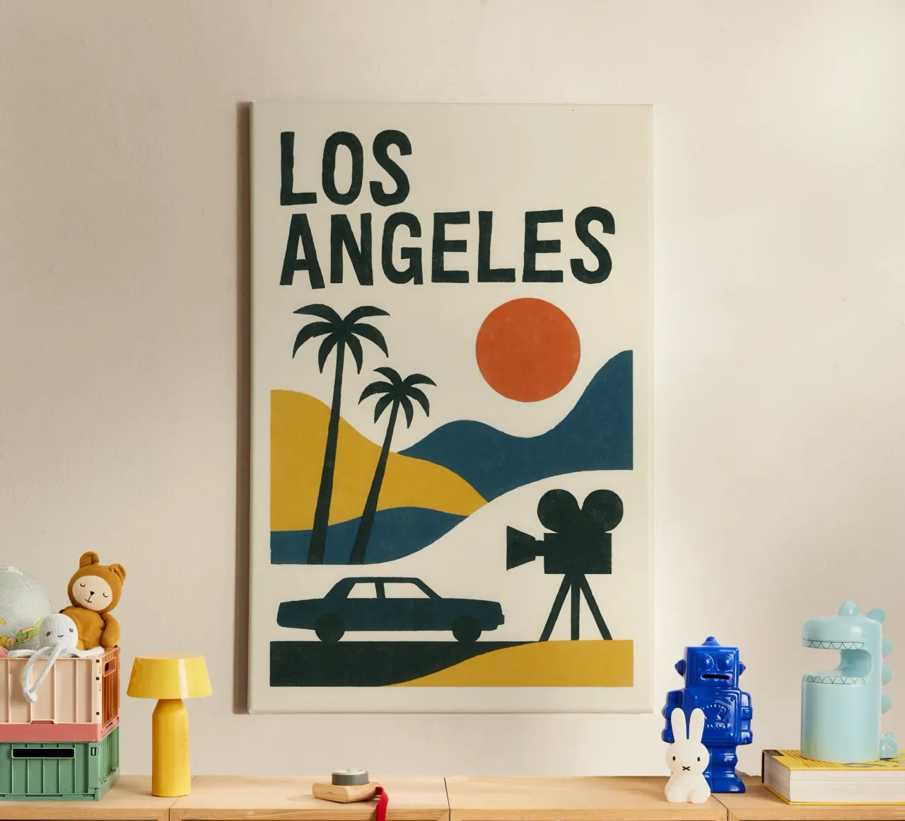 Los Angeles minimal - between desert, palm trees and cinema canvas with Floater frame by JETLAG | affiches voyage