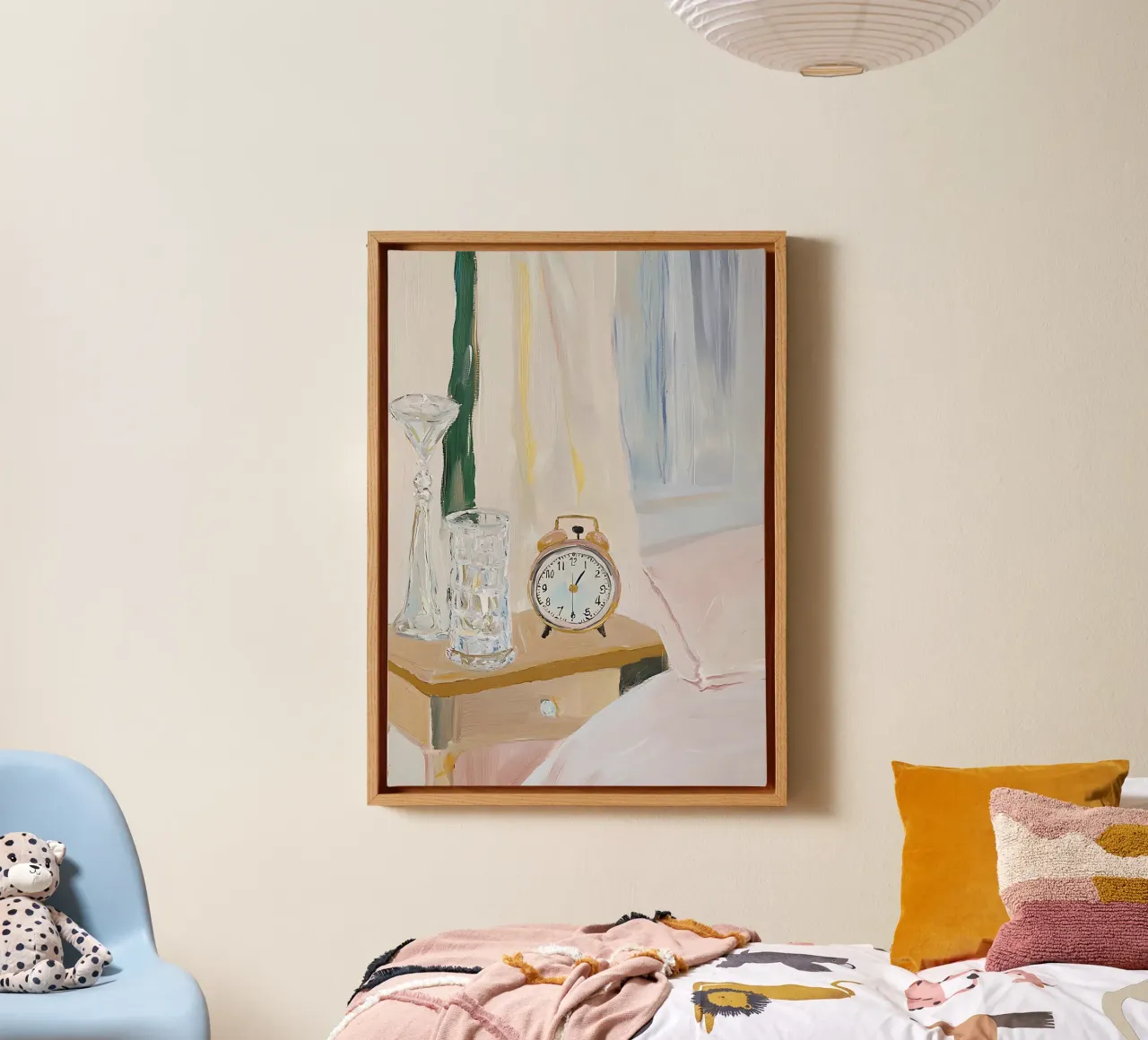 Beddenkast Poster, Wekker, Retro Kunst, Vintage Print canvas met Baklijst van Little Lila