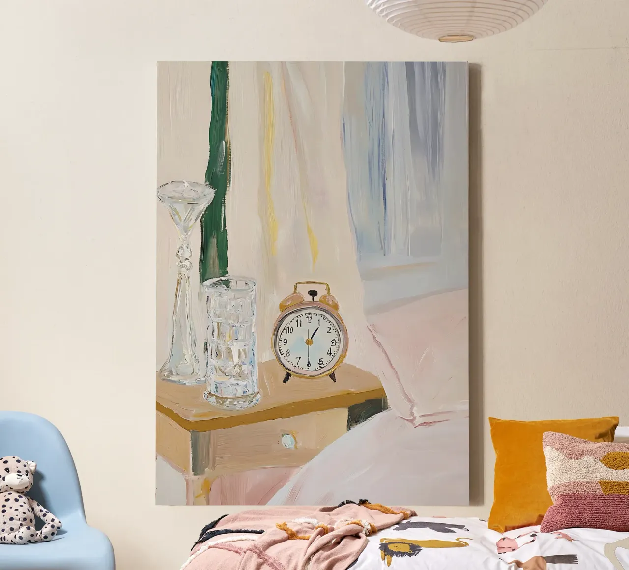 Beddenkast Poster, Wekker, Retro Kunst, Vintage Print canvas met Baklijst van Little Lila