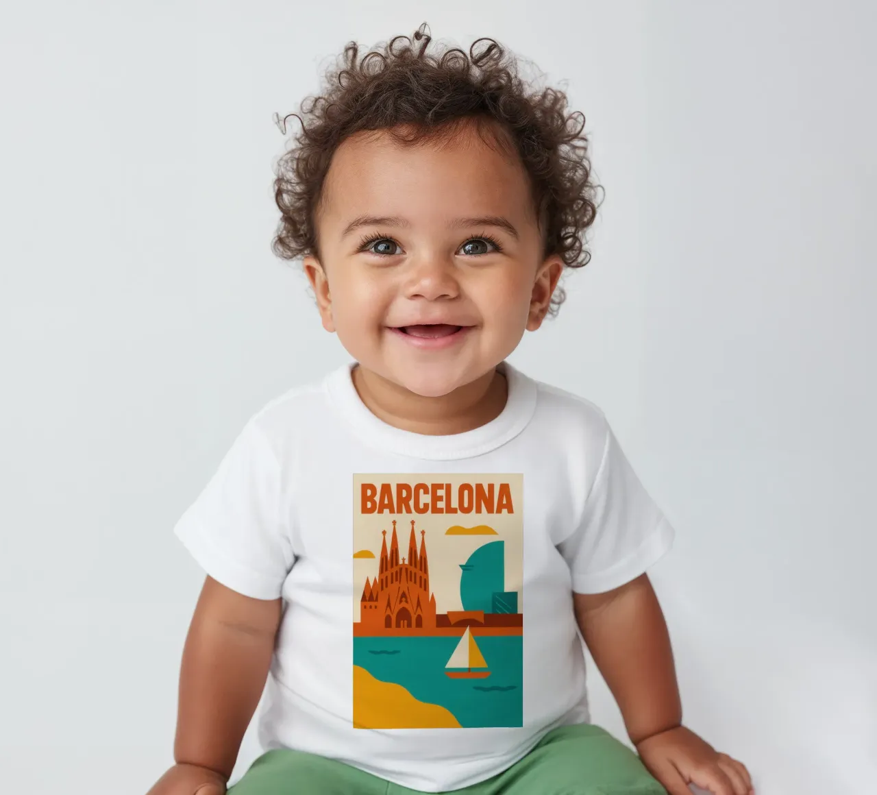 Barcelonas Grafik - zwischen Gaudí und türkisfarbenem Meer Baby T-Shirt von JETLAG | affiches voyage