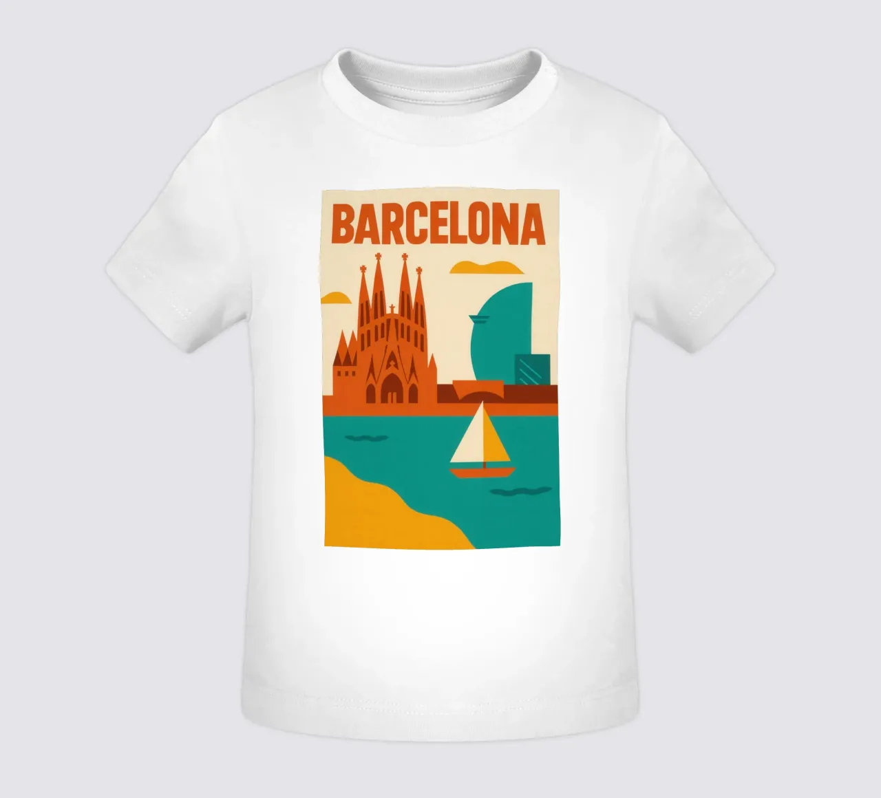 Barcelonas Grafik - zwischen Gaudí und türkisfarbenem Meer Baby T-Shirt von JETLAG | affiches voyage