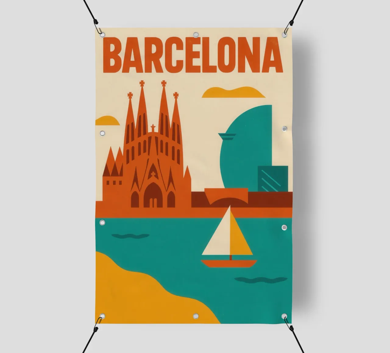 Barcelonas Grafik - zwischen Gaudí und türkisfarbenem Meer PVC Plane von JETLAG | affiches voyage
