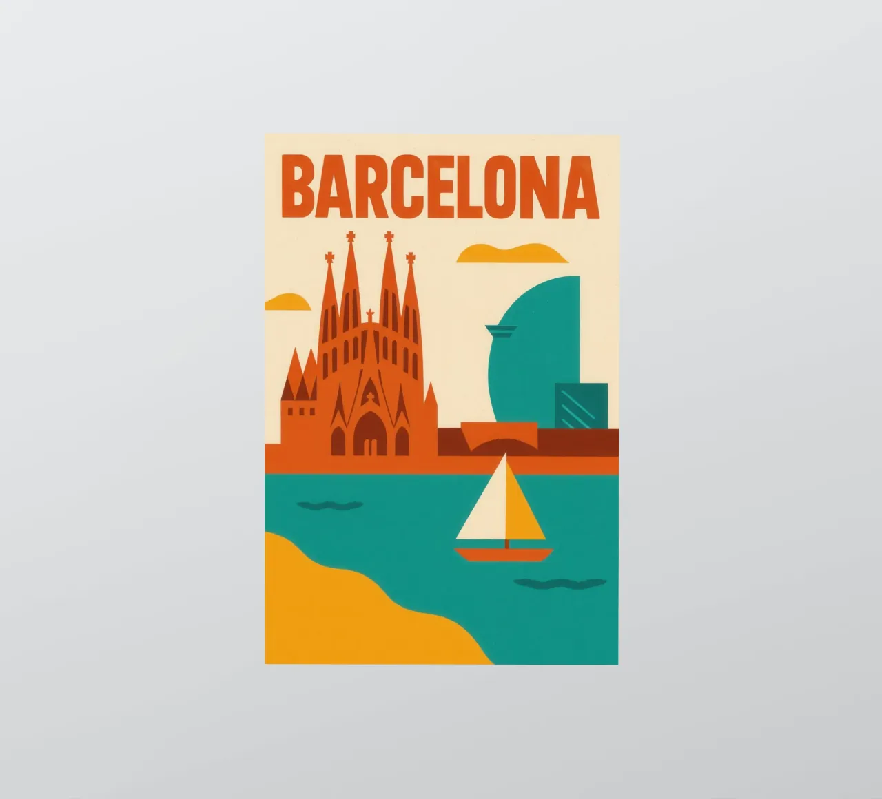 Barcelonas Grafik - zwischen Gaudí und türkisfarbenem Meer Sticker von JETLAG | affiches voyage