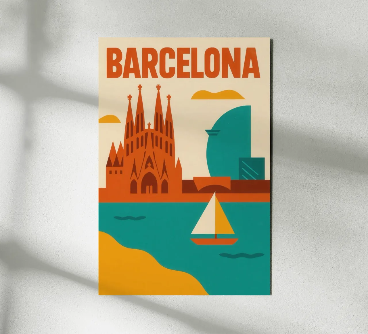 Barcelonas Grafik - zwischen Gaudí und türkisfarbenem Meer Alu-Dibond von JETLAG | affiches voyage