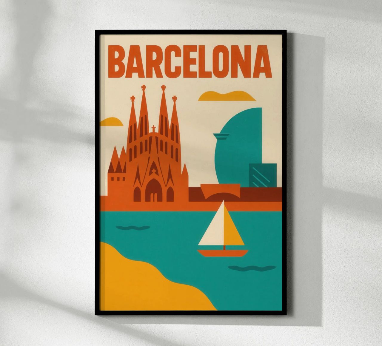 Barcelonas Grafik - zwischen Gaudí und türkisfarbenem Meer Poster von JETLAG | affiches voyage