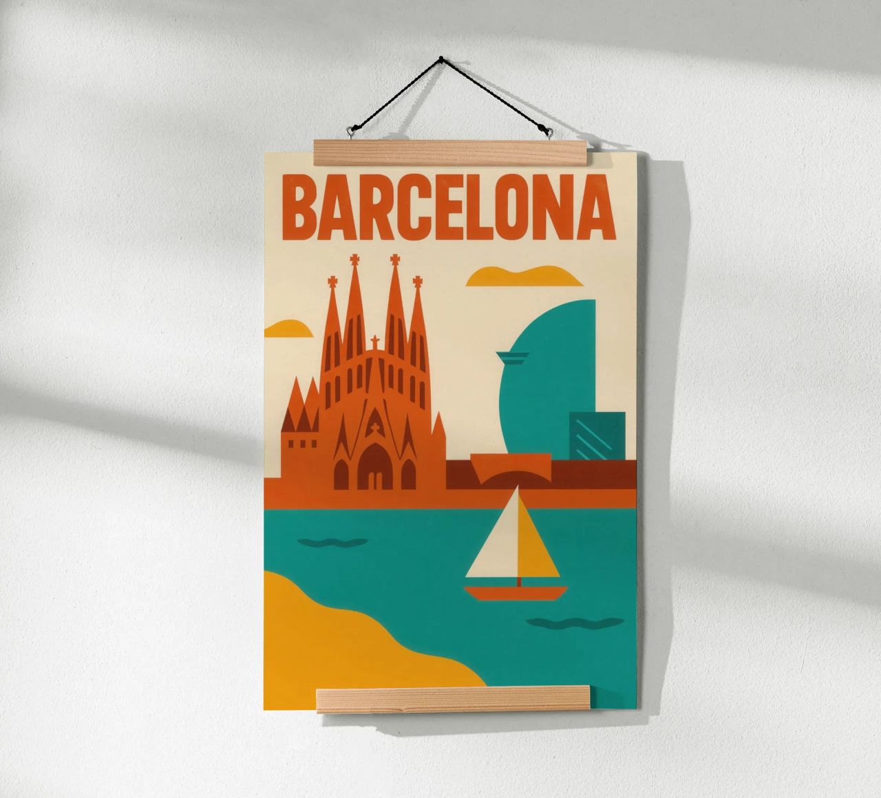 Barcelonas Grafik - zwischen Gaudí und türkisfarbenem Meer Poster von JETLAG | affiches voyage