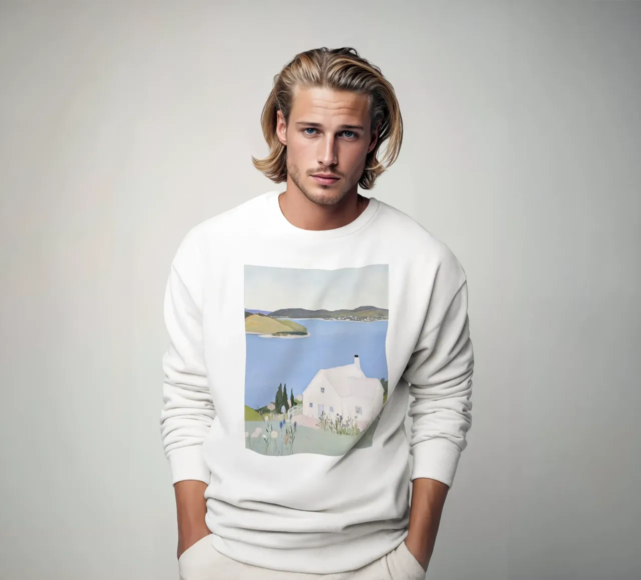 Retro Print, Kust Poster, Landschap Print sweatshirt van Little Lila