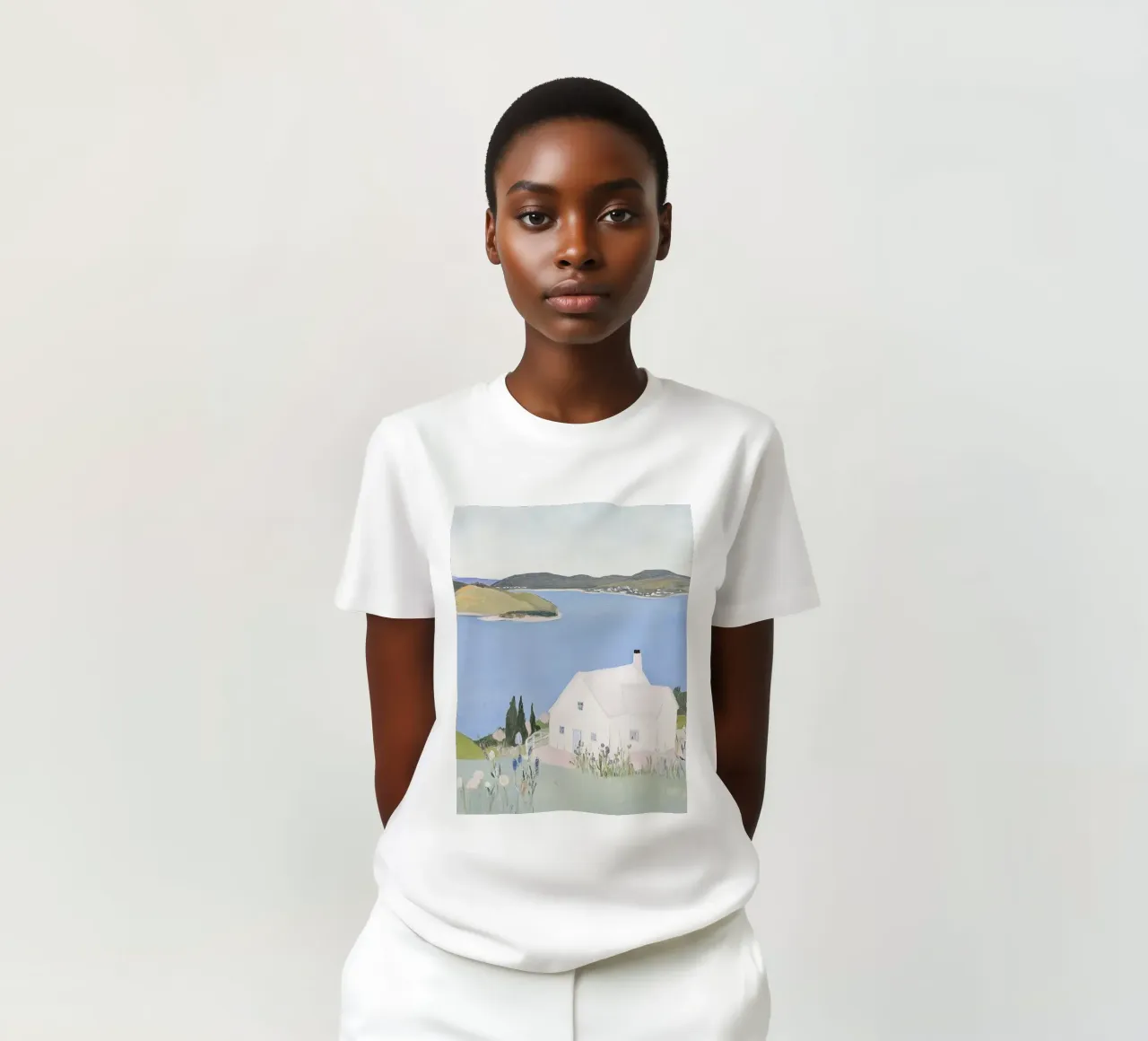 Retro Print, Kust Poster, Landschap Print t-shirt van Little Lila