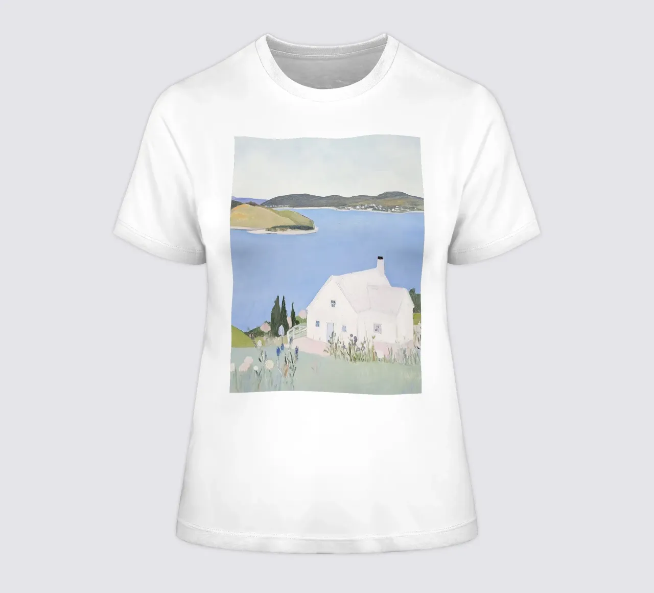Retro Print, Seaside Poster, Landscape Print women's fitted t-shirt by Little Lila