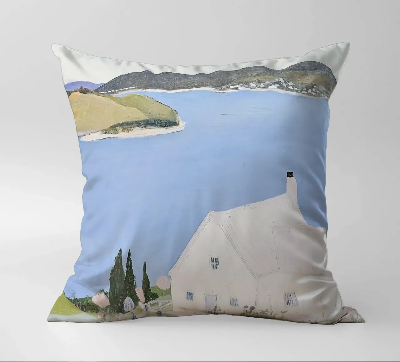 Retro Print, Seaside Poster, Landscape Print decorative cushion by Little Lila