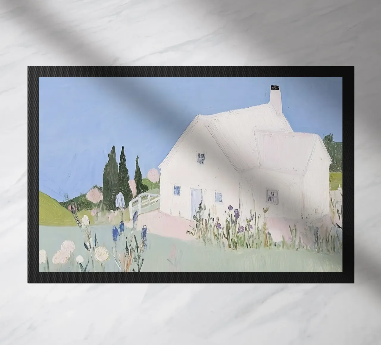 Retro Print, Seaside Poster, Landscape Print doormat by Little Lila