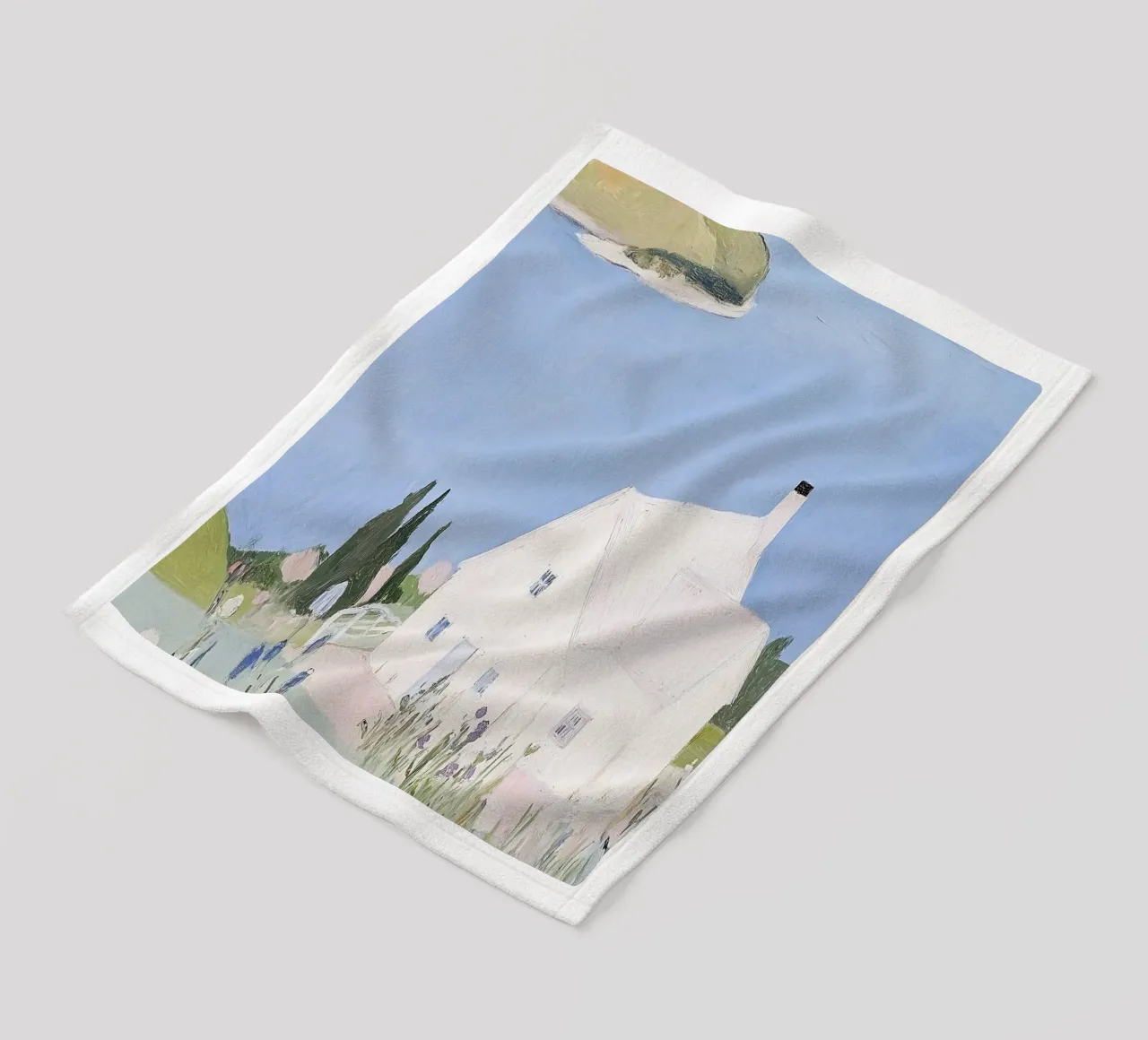 Retro Print, Kust Poster, Landschap Print fleecedeken van Little Lila