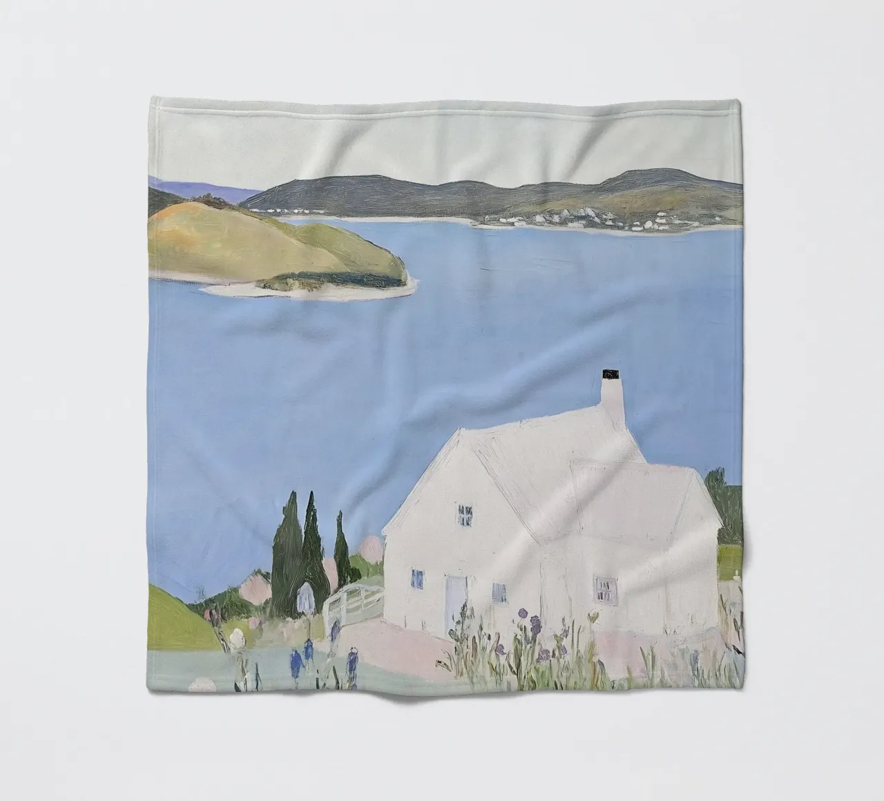 Retro Print, Kust Poster, Landschap Print fleecedeken van Little Lila