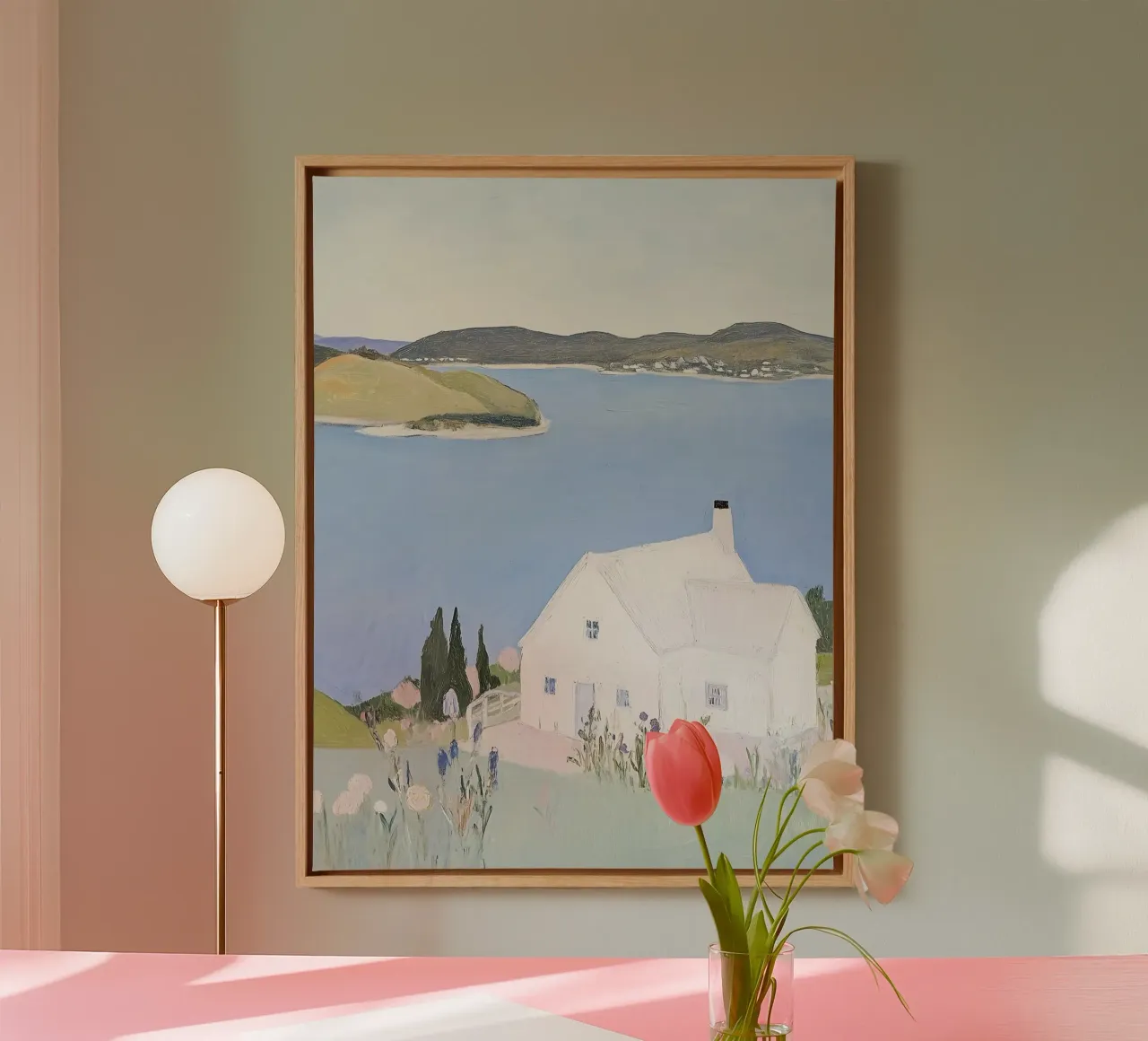 Retro Print, Kust Poster, Landschap Print canvas van Little Lila