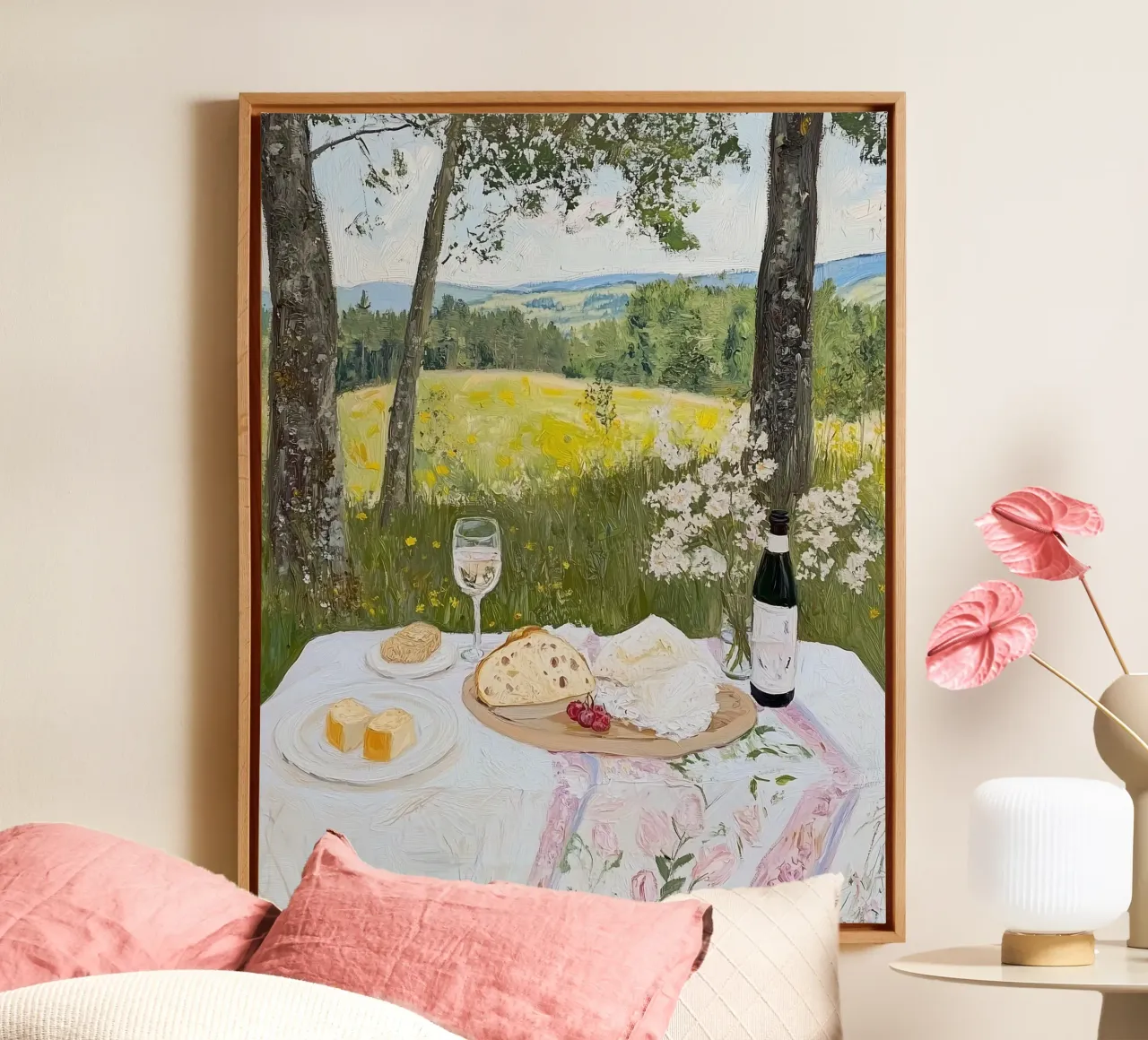Picknick in het park, champagne en taart canvas met Baklijst van Little Lila