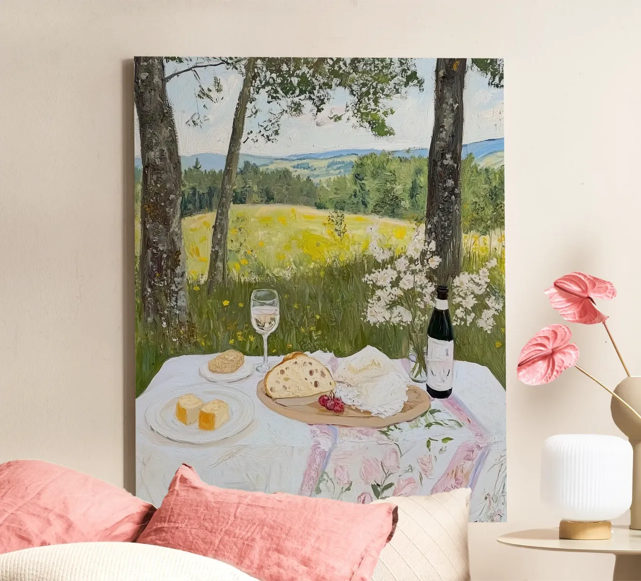 Picknick in het park, champagne en taart canvas met Baklijst van Little Lila
