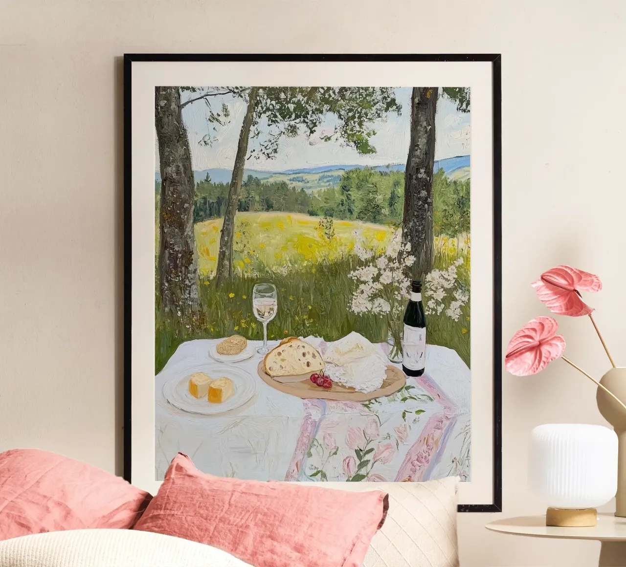 Picnic nel parco, champagne e torta poster da Little Lila
