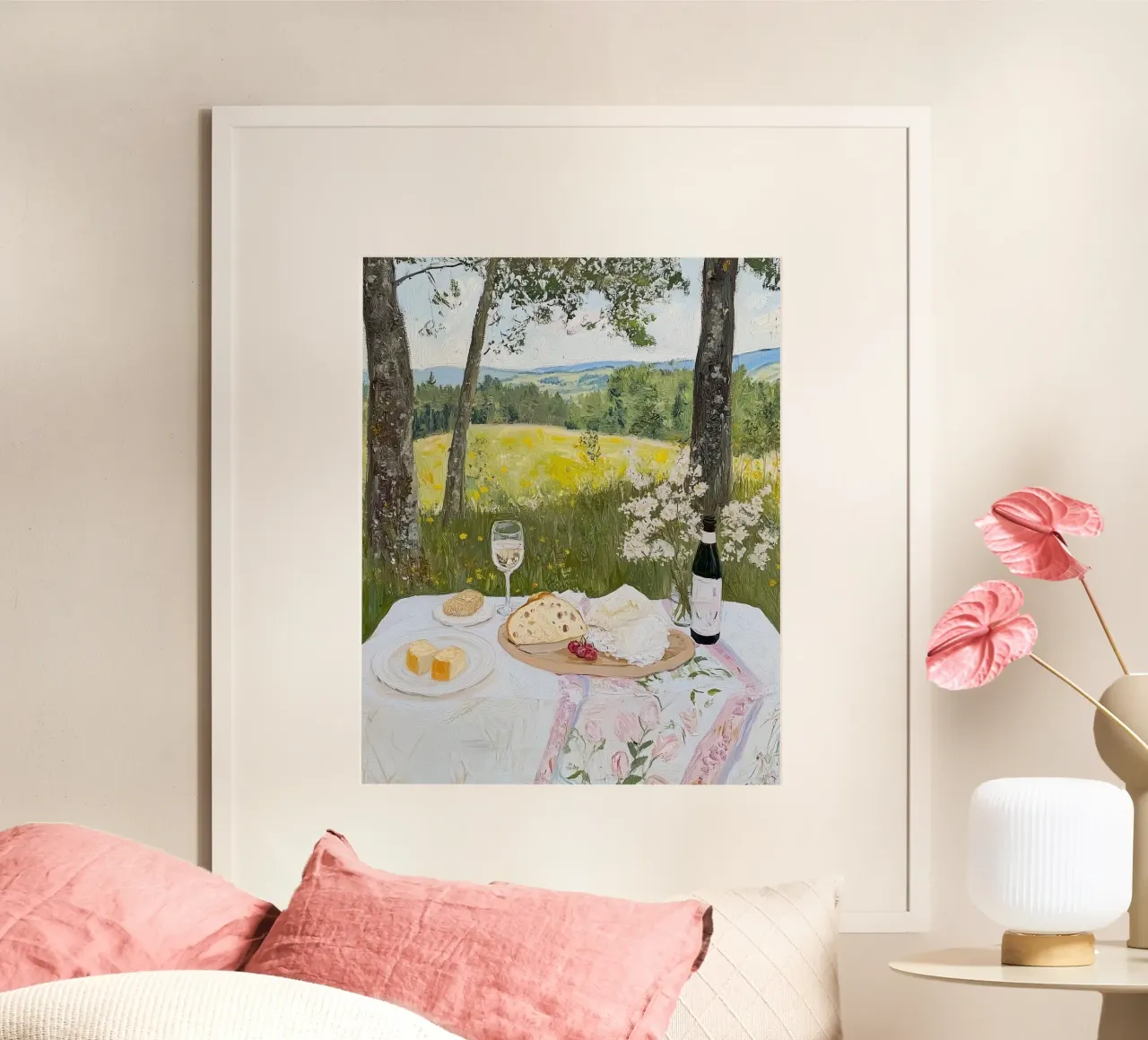 Picnic nel parco, champagne e torta poster da Little Lila