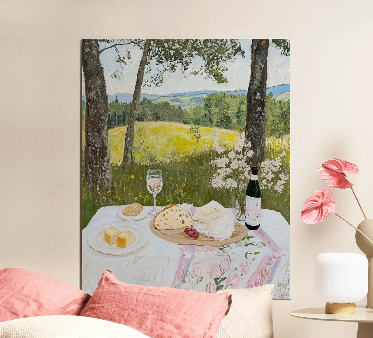 Picnic nel parco, champagne e torta poster da Little Lila