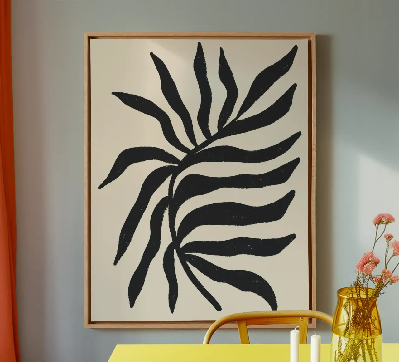 Zwart silhouet gestructureerde tak 2 canvas met Baklijst van Wackapacka