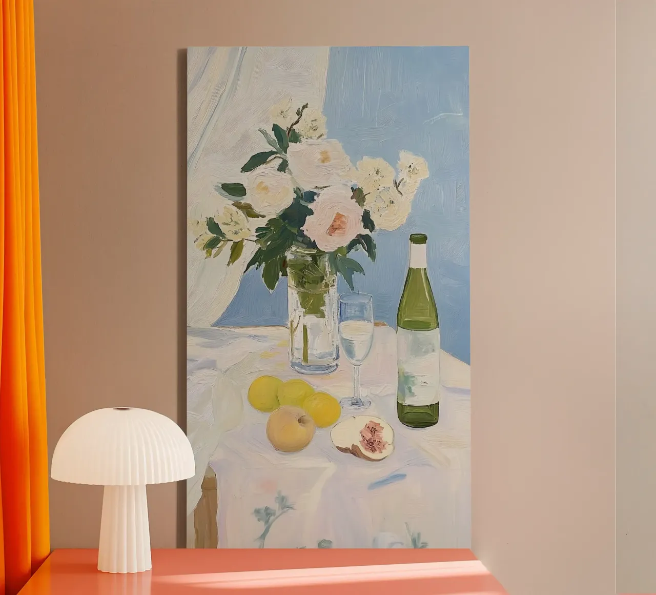 Bloemen en Champagne, Retro Kunstdruk, Vintage Poster canvas met Baklijst van Little Lila